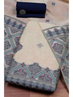Biba - Women Blue Cotton Jamdani Unstitched Kurta With Bottom & Dupatta