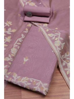 Biba - Women Mauve Cotton Jamdani Unstitched Kurta With Bottom & Dupatta