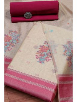 Biba - Women Rani Cotton Jamdani Unstitched Kurta With Bottom & Dupatta