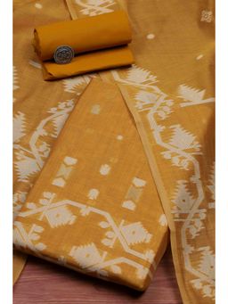 Biba - Women Mustard Cotton Jamdani Unstitched Kurta With Bottom & Dupatta