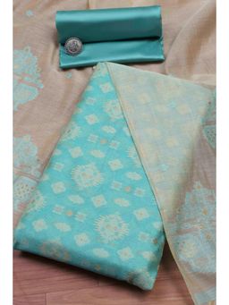 Biba - Women Blue Cotton Jamdani Unstitched Kurta With Bottom & Dupatta