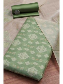 Biba - Women Green Cotton Jamdani Unstitched Kurta With Bottom & Dupatta