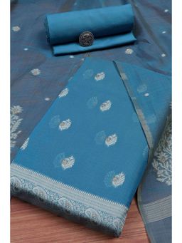 Biba - Women Blue Cotton Jamdani Unstitched Kurta With Bottom & Dupatta