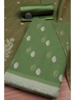Biba - Women Mehndi Cotton Jamdani Unstitched Kurta With Bottom & Dupatta