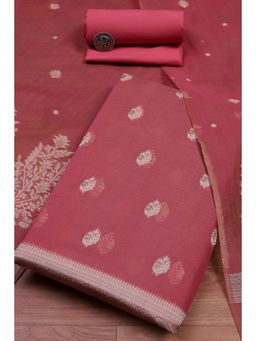 Biba - Women Pink Cotton Jamdani Unstitched Kurta With Bottom & Dupatta