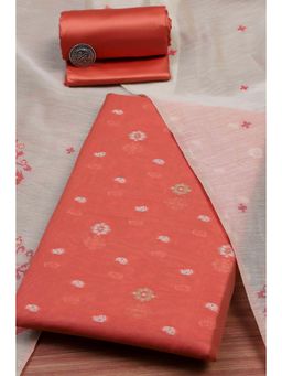 Biba - Women Rust Cotton Jamdani Unstitched Kurta With Bottom & Dupatta