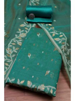 Biba - Women Green Cotton Jamdani Unstitched Kurta With Bottom & Dupatta