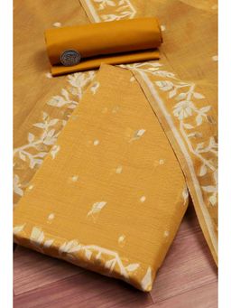 Biba - Women Mustard Cotton Jamdani Unstitched Kurta With Bottom & Dupatta