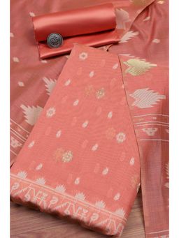 Biba - Women Pink Cotton Jamdani Unstitched Kurta With Bottom & Dupatta