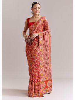 KALKI FASHION - Red Dola Silk Handloom Banarasi Brocade Saree With Unstitched Blouse