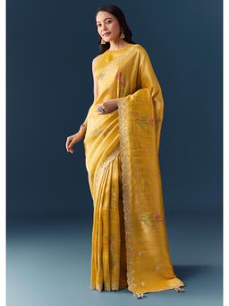 KALKI FASHION - Yellow Jacquard Woven Saree With Unstitched Blouse