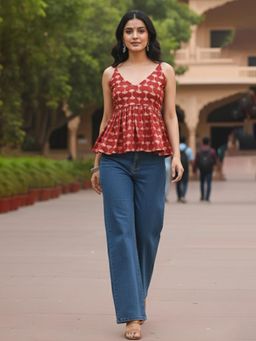 Varanga - Print Ethnic Cotton Peplum Top