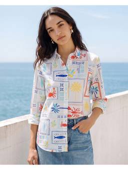 Bewakoof - Women'S White All Over Printed Oversized Shirt