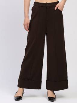 Global Republic - Poly Rayon Solid Flared Brown Trouser