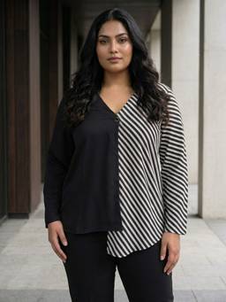 Qurvii - Black Asymmetrical Wrap Top