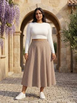 Qurvii - Brown Gingham A-Line Skirt