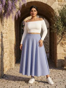 Qurvii - Blue Gingham A-Line Skirt
