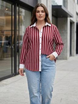 Qurvii - Maroon Stripe Placket Shirt