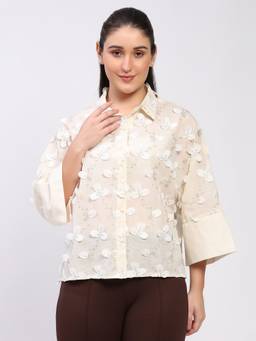 Global Republic - Cotton Blend Embroidered Cream Shirt