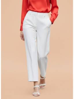 AM SWAN - Women'S Luxury Banana Crepe Straight Fit With Flap Pocket Off White Trouser