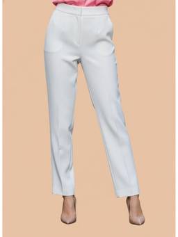 AM SWAN - Women'S Luxury Banana Crepe Off White Skin Fit With Multi Pleated Trouser