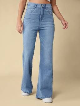 DOLCE CRUDO - Women Light Blue High Rise Clean Look Regular Denim Bootcut Shaping Jeans