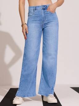 DOLCE CRUDO - Women'S Light Blue Wide-Leg High-Rise Stretchable Shaping Denim Jeans