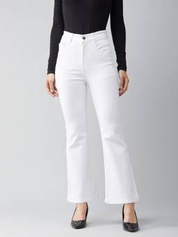 DOLCE CRUDO - Women White Bootcut High Rise Clean Look Regular Stretchable Denim Jeans