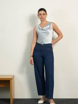 FABLE STREET - Barrel Navy Blue Jeans