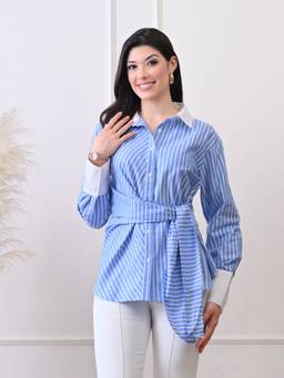 Ikonic Klaer - Cotton Printed Long Sleeves Relaxed Fit Blue Shirt