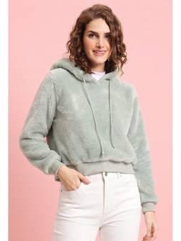 JAKANARY - Sea Green Hoodie Faux Fur Jacket