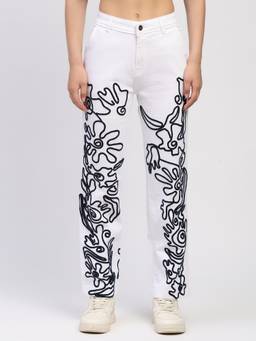 Global Republic - Cotton Blend Embroidered White Jeans