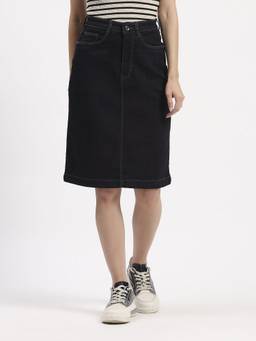 Global Republic - Cotton Knee Length Knee Sheath Navy Blue Skirt