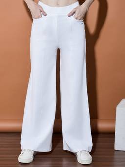 FFU - Womens Full Length Solid White Trousers