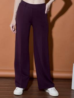 FFU - Womens Full Length Solid Maroon Trousers