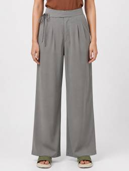 Zuri - Women Grey High-Rise Side-Tie Wide-Leg Trousers