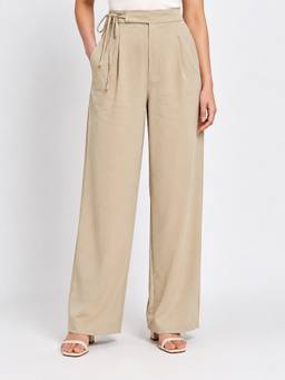 Zuri - Women Premium 4-Way Stretch Side-Tie Wide-Leg Brown Trousers