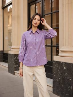 ZUMMER - Cotton Purple Embroidered Shirt