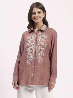 Global Republic - Nylon Viscose Embroidered Pink Shirt