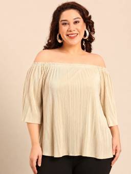 THE PINK MOON - Ivory Pleated Off-Shoulder Top