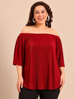 THE PINK MOON - Red Pleated Off-Shoulder Top