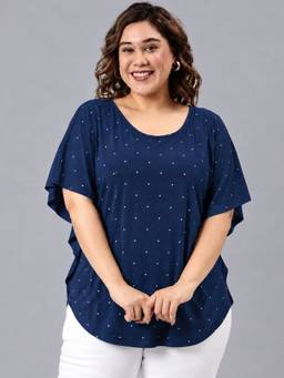 THE PINK MOON - Navy Blue Polka Dot Kaftan Top