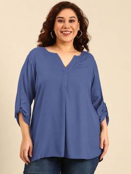 THE PINK MOON - Elegant Slate Grey V-Neck Top