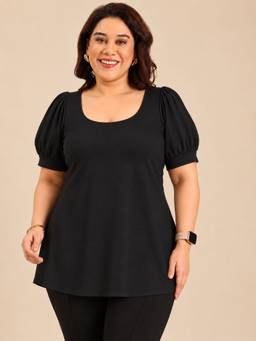 THE PINK MOON - Classic Black Flared Square-Neck Top