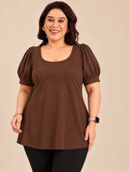 THE PINK MOON - Brown Flared Square-Neck Top