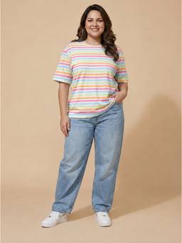 THE PINK MOON - Multicolor Stripe Oversized T-Shirt