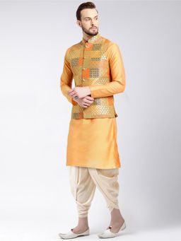 KISAH - Men Yellow Kurta Nehru Jacket Dhoti (Set of 3)