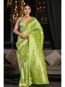 Beatitude - Green Soft Silk Woven Saree with Unstitched Blouse