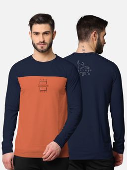 BULLMER - Colorblock Full Sleeve T-shirt For Men Navy Blue And Orange