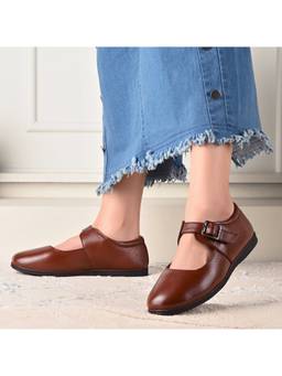Valentino - Tan Leather Mary Jane Ballerina Flats